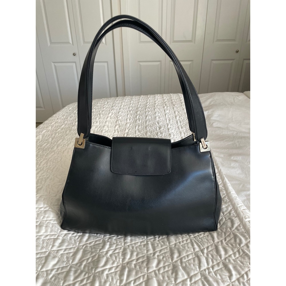 Vintage Nine West 90s Minimalist Black Faux Leather Shoulder Bag Y2K IndieSleaze